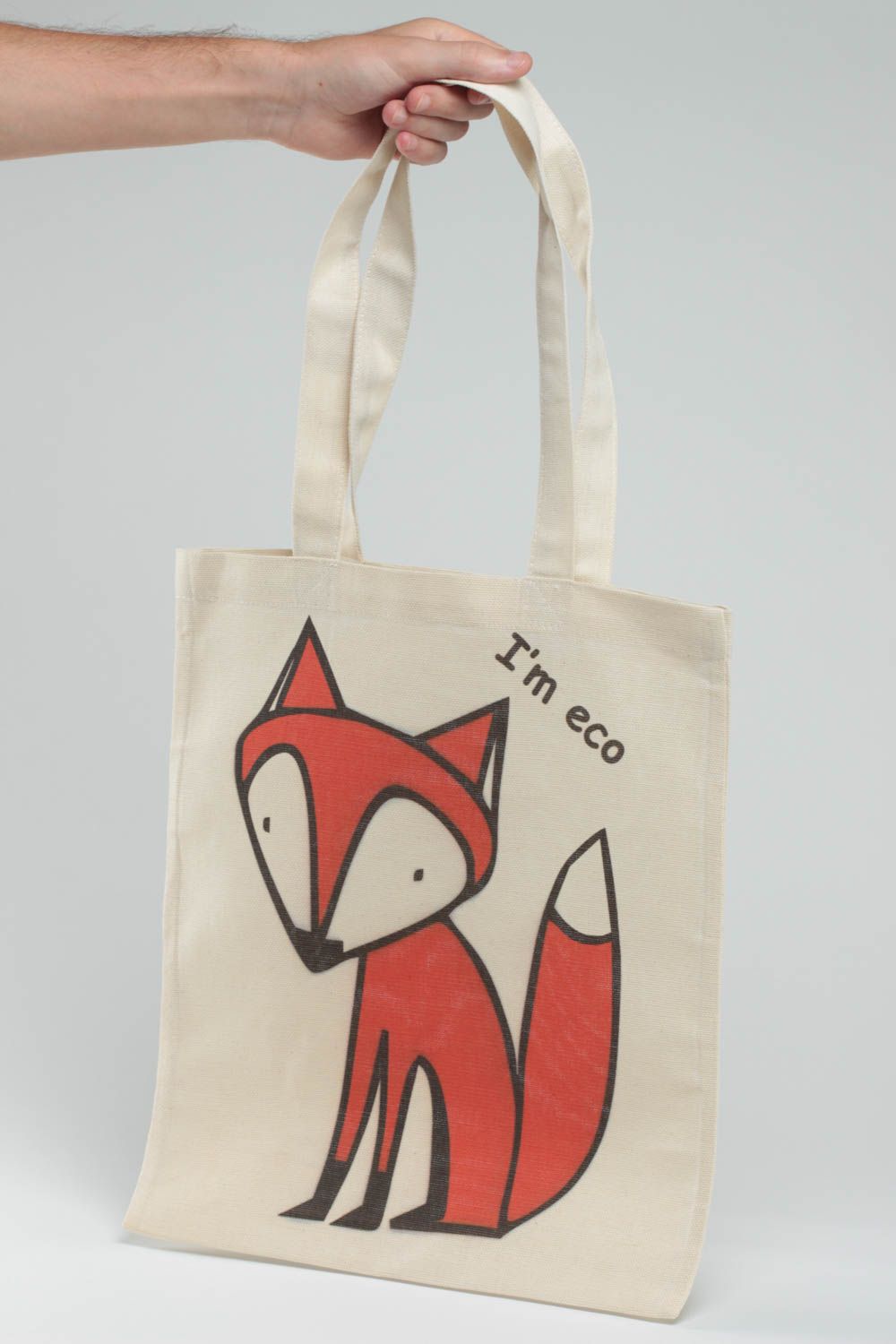 Öko Handtasche aus Stoff mit Bemalung originell schön mit Fuchs Muster handmade foto 5