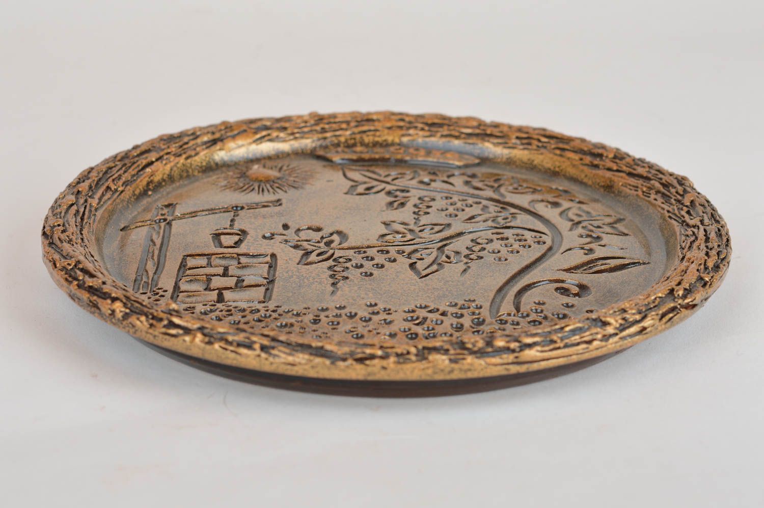 Керамическая тарелка для настенного декора дома авторское панно ручной работы фото 2