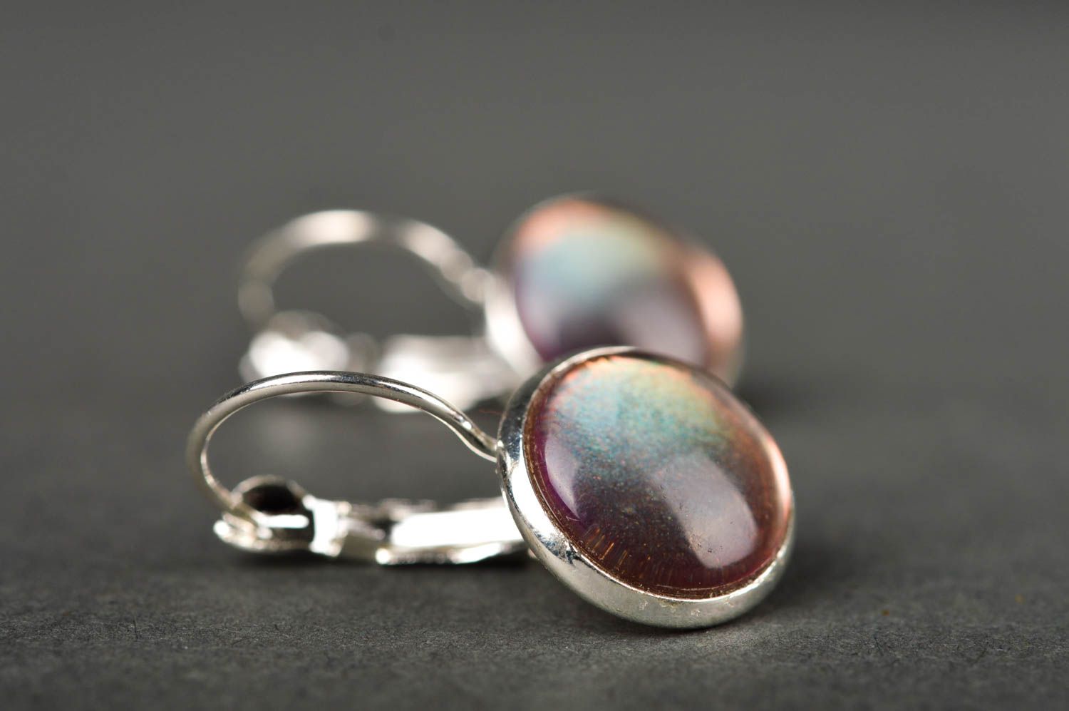 Unusual handmade cabochon earrings metal craft fashion accessories for girls photo 3