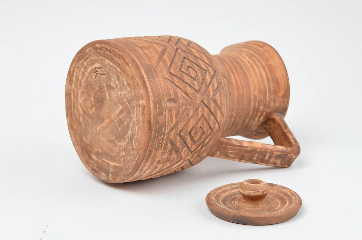 Handmade Kanne aus Ton mit Deckel und Musterungen schön künstlerisch Dekor Ethno foto 4