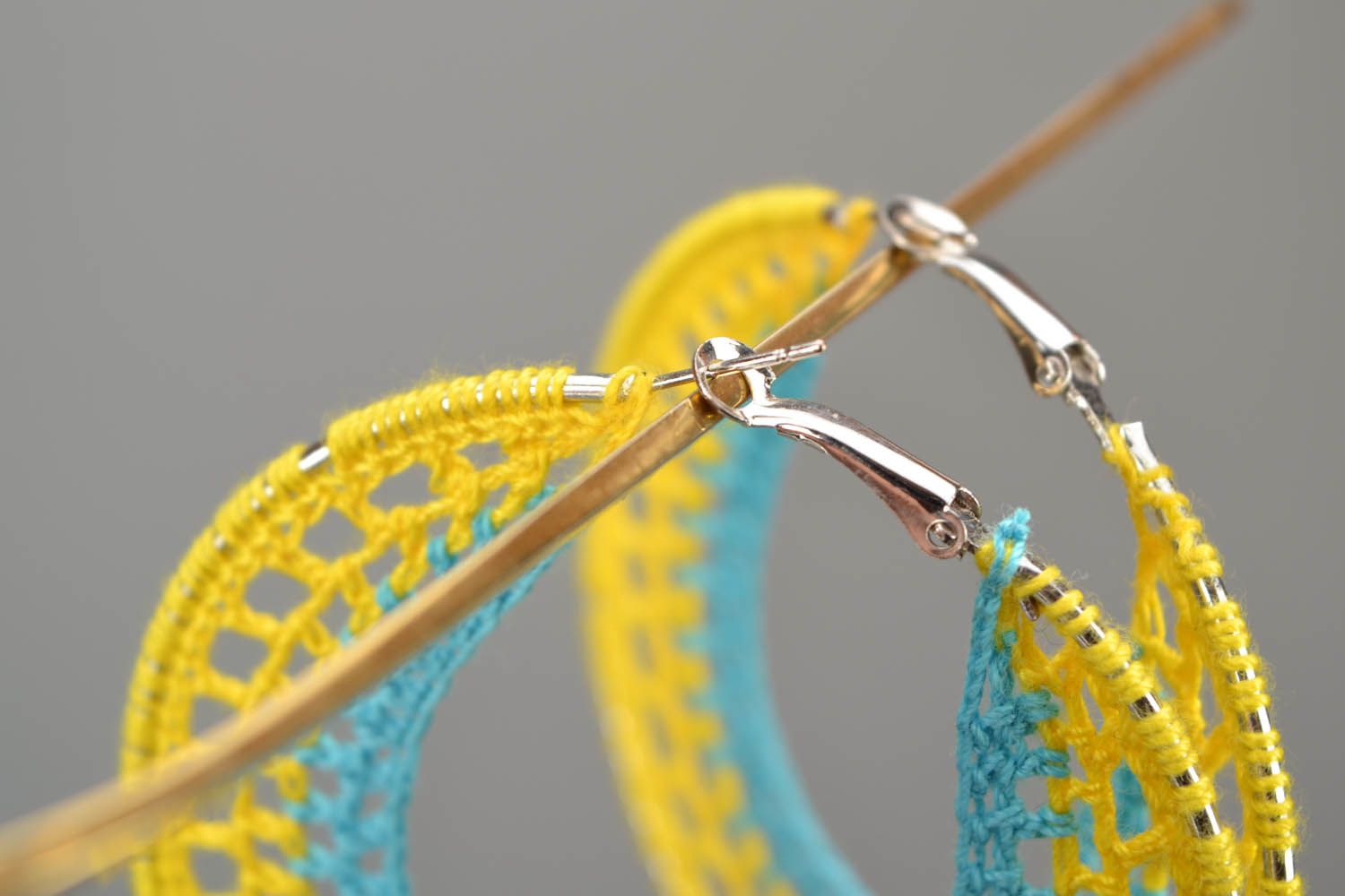 Yellow and blue crocheted earrings photo 5