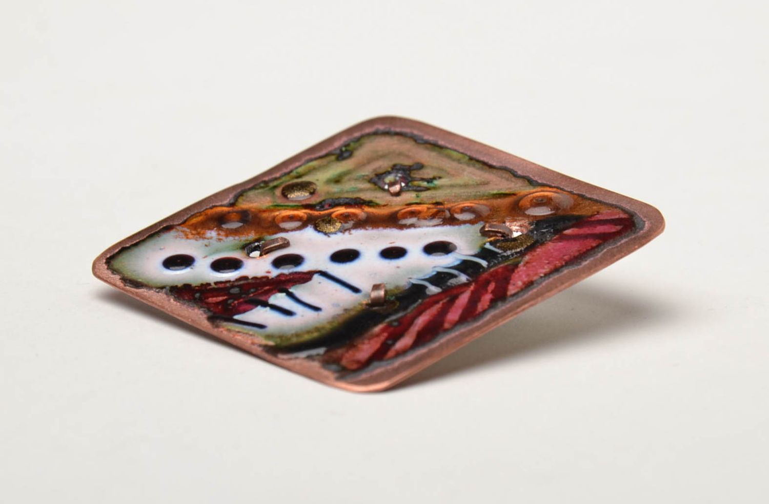 Handmade copper brooch painted with enamels photo 4