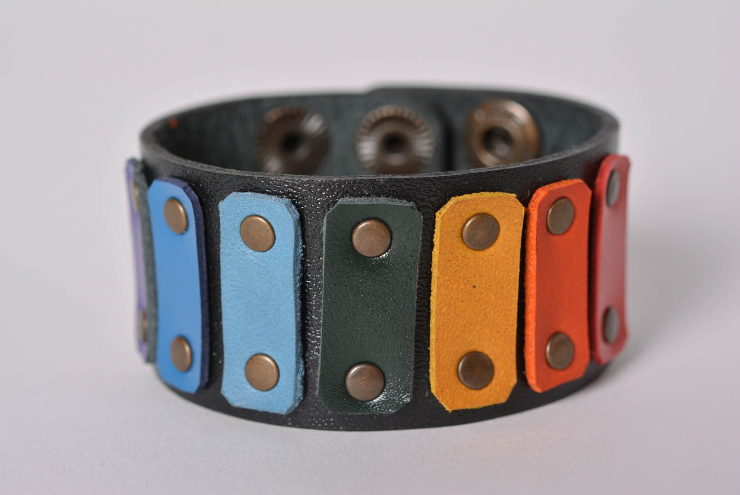 Bracelet cuir Bijou fait main large multicolore Accessoire design cadeau photo 1