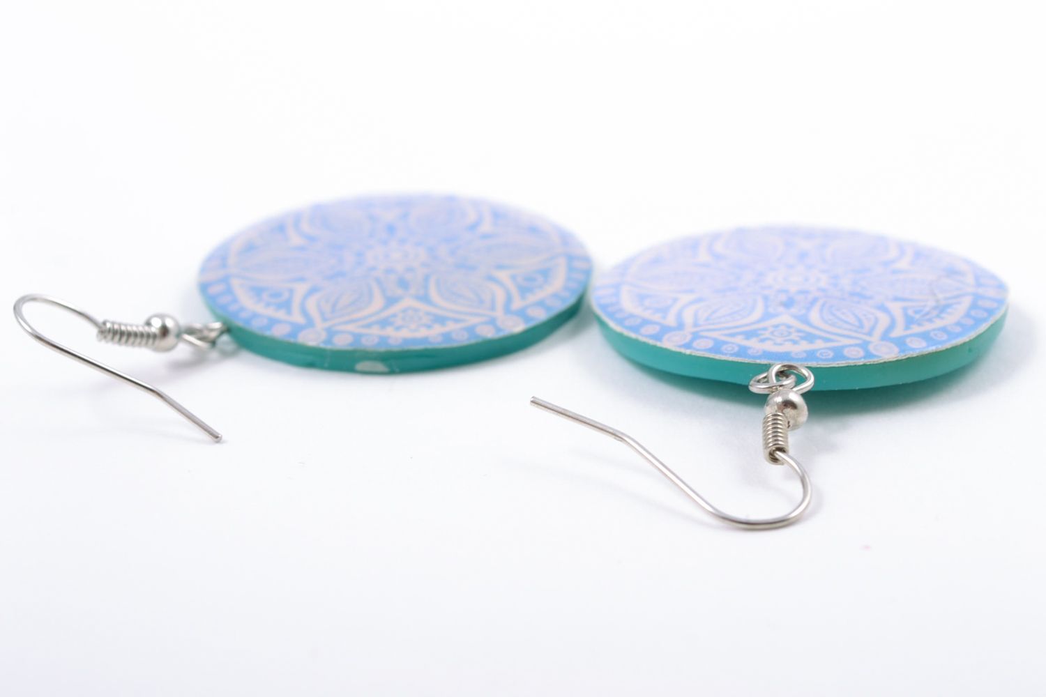 Blue round polymer clay earrings photo 5