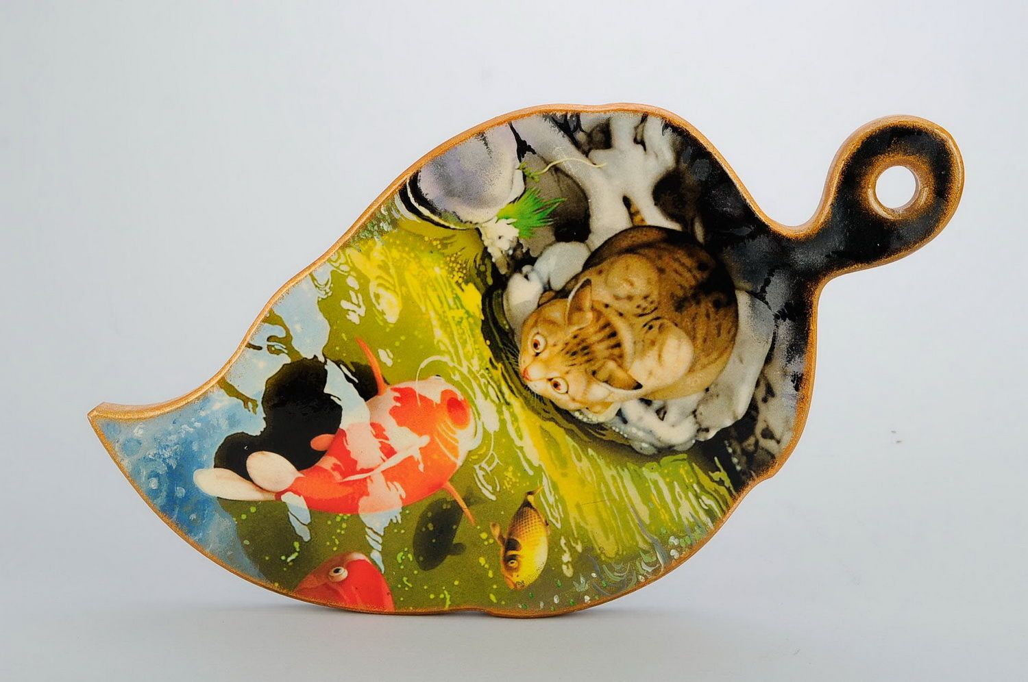 Decoupage chopping board Cat with a fish photo 3