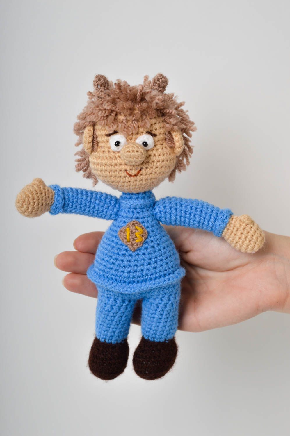 Кукла ручной работы текстильная кукла мальчик мягкая игрушка в голубом костюме фото 5