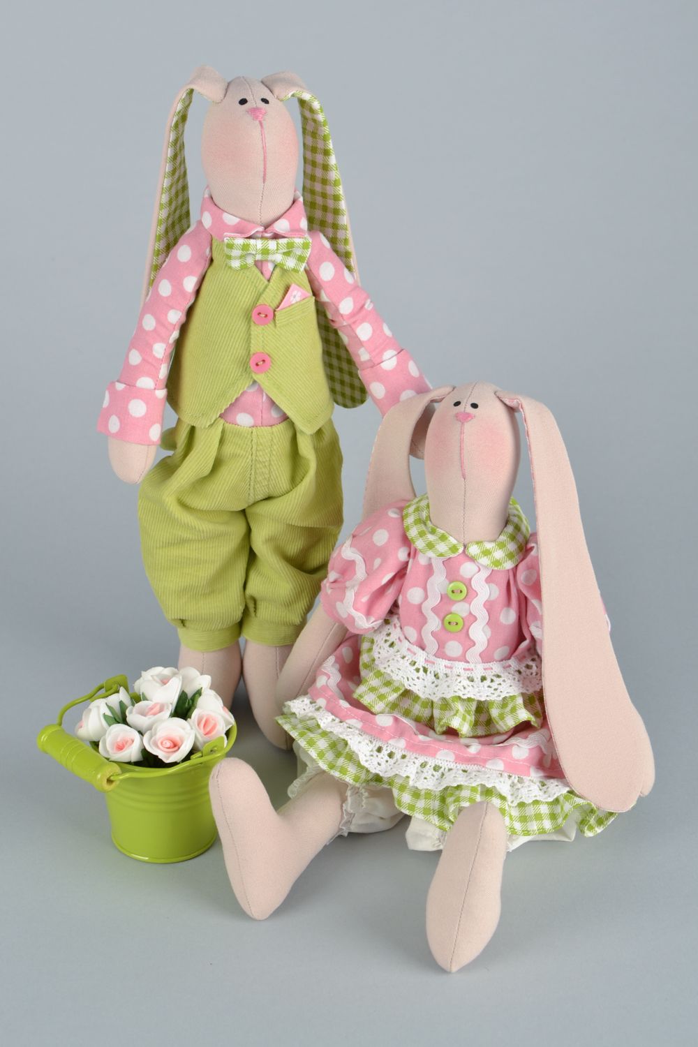 Textile toy couple of hares photo 1