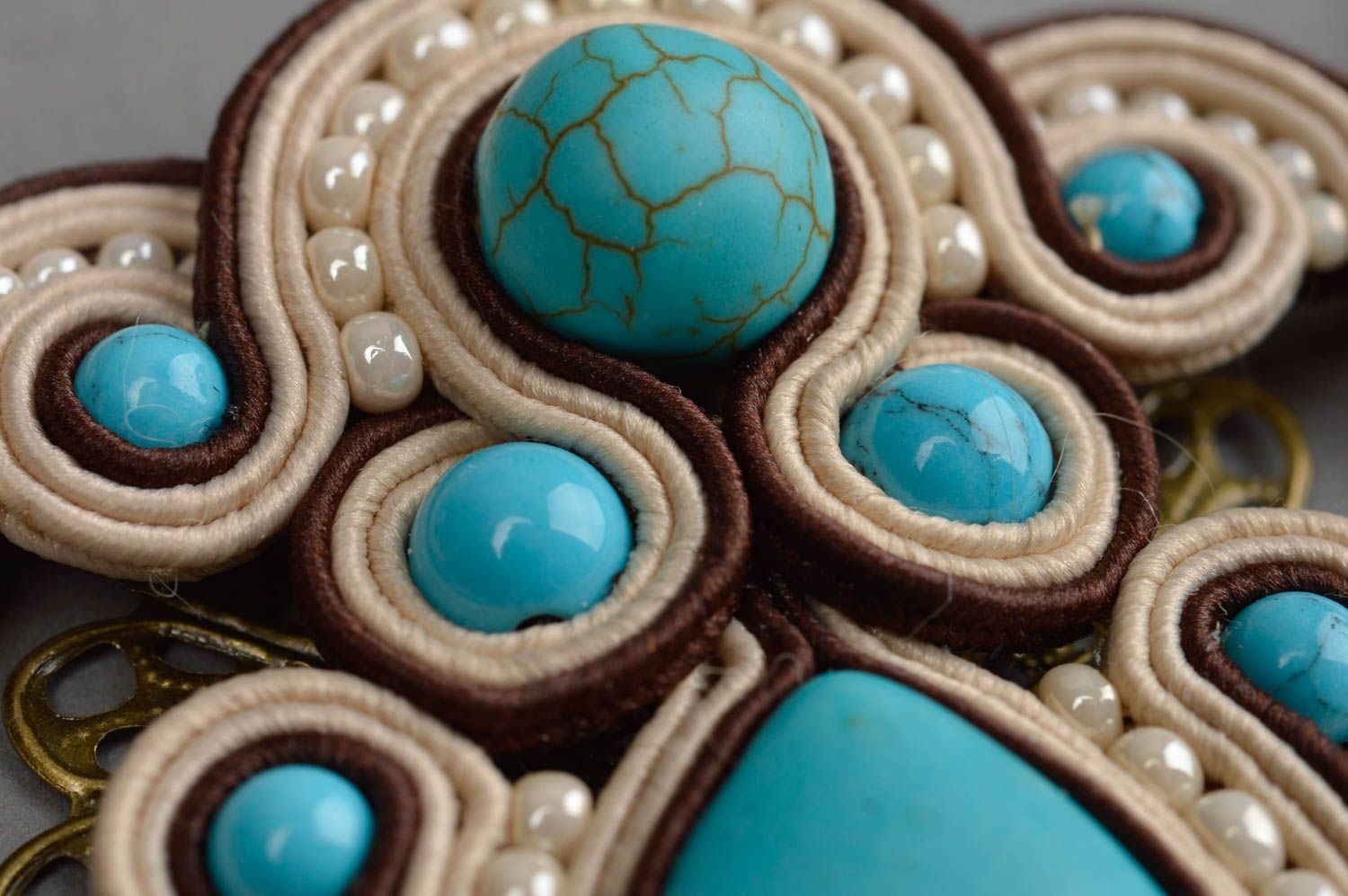 Handmade soutache pendant beaded accessory on chain cute stylish jewelry photo 5