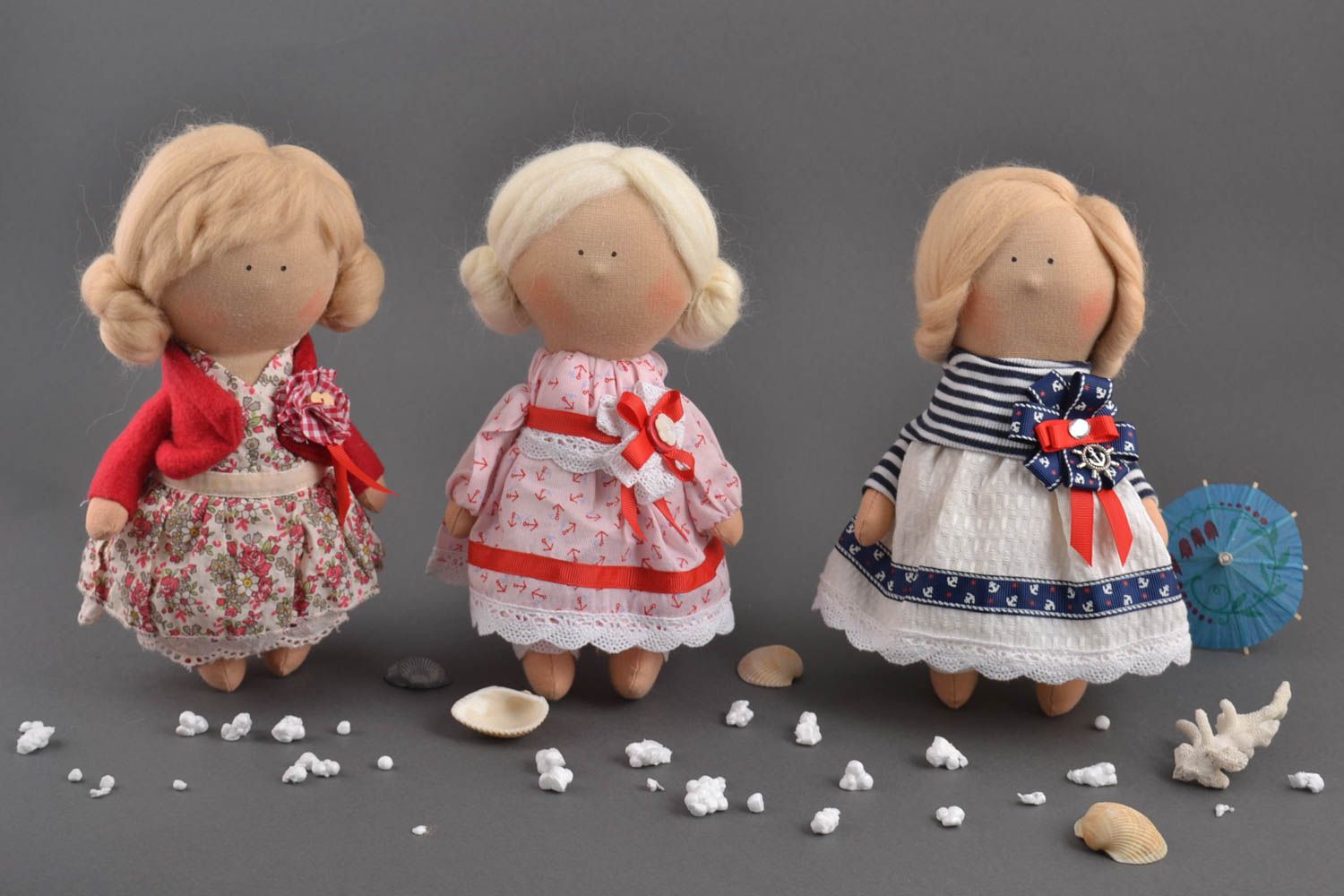 Set of 3 handmade rag dolls homemade soft toys stuffed toys interior decorating photo 1