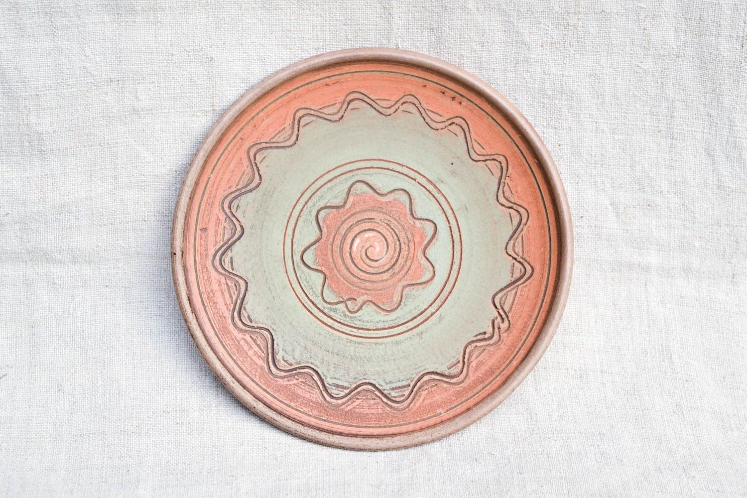 Керамическая тарелка посуда ручной работы расписная красивая тарелка из глины фото 3
