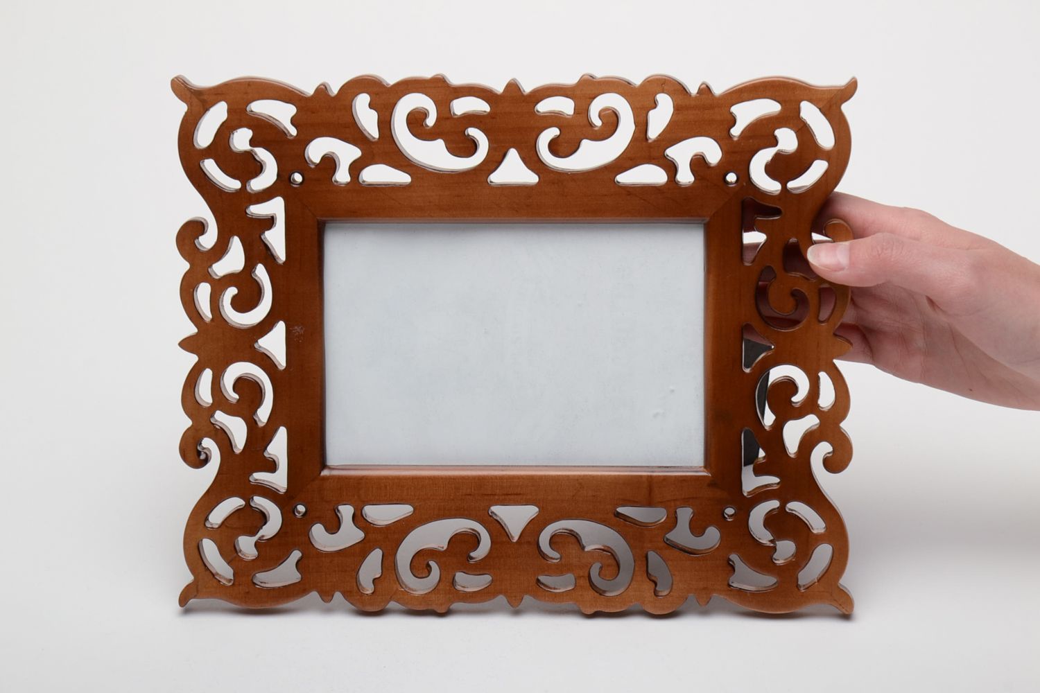 Handmade wood carved photo frame of brown color photo 5