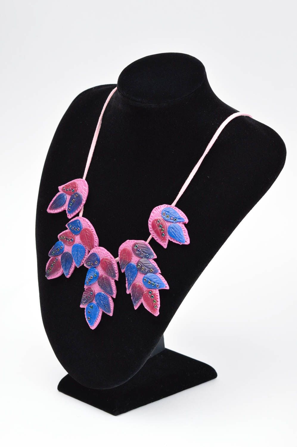 Collier fantaisie feuilles Bijou fait main pâte polymère Accessoire femme design photo 2