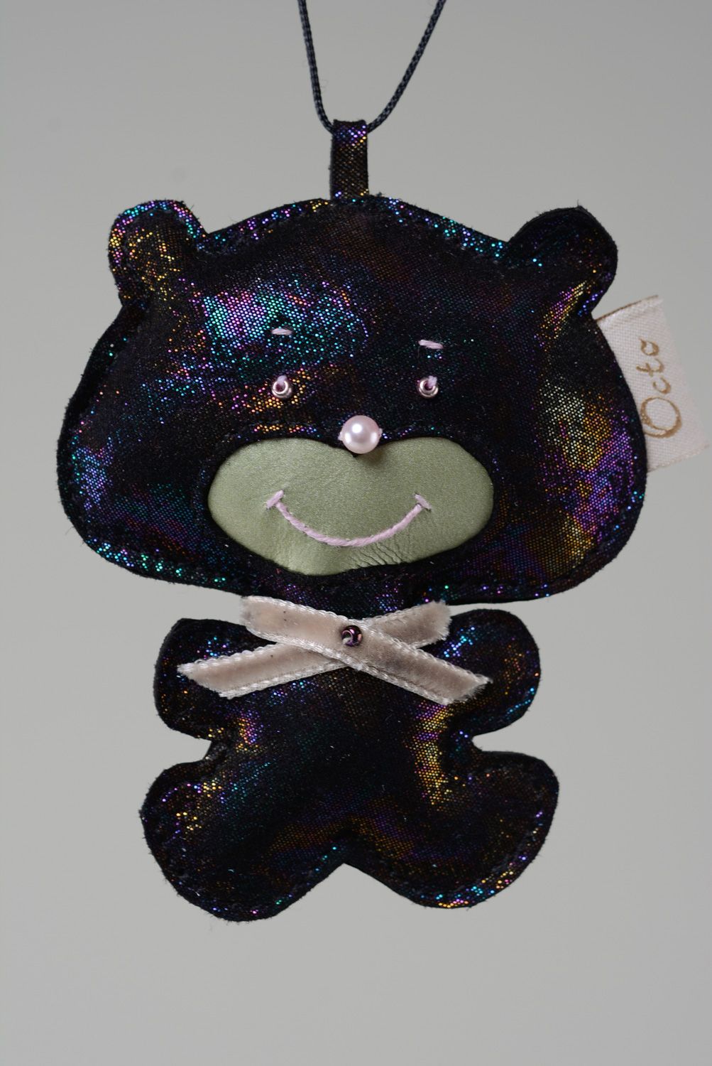 Grand porte-clés en forme d'ours noir en cuir fait main original design photo 1
