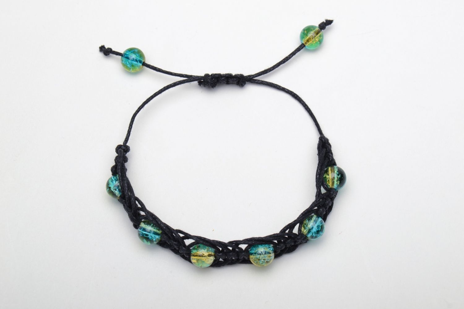 Bracelet en perles de verre tressé de lacet ciré noir pour femme fait main photo 2