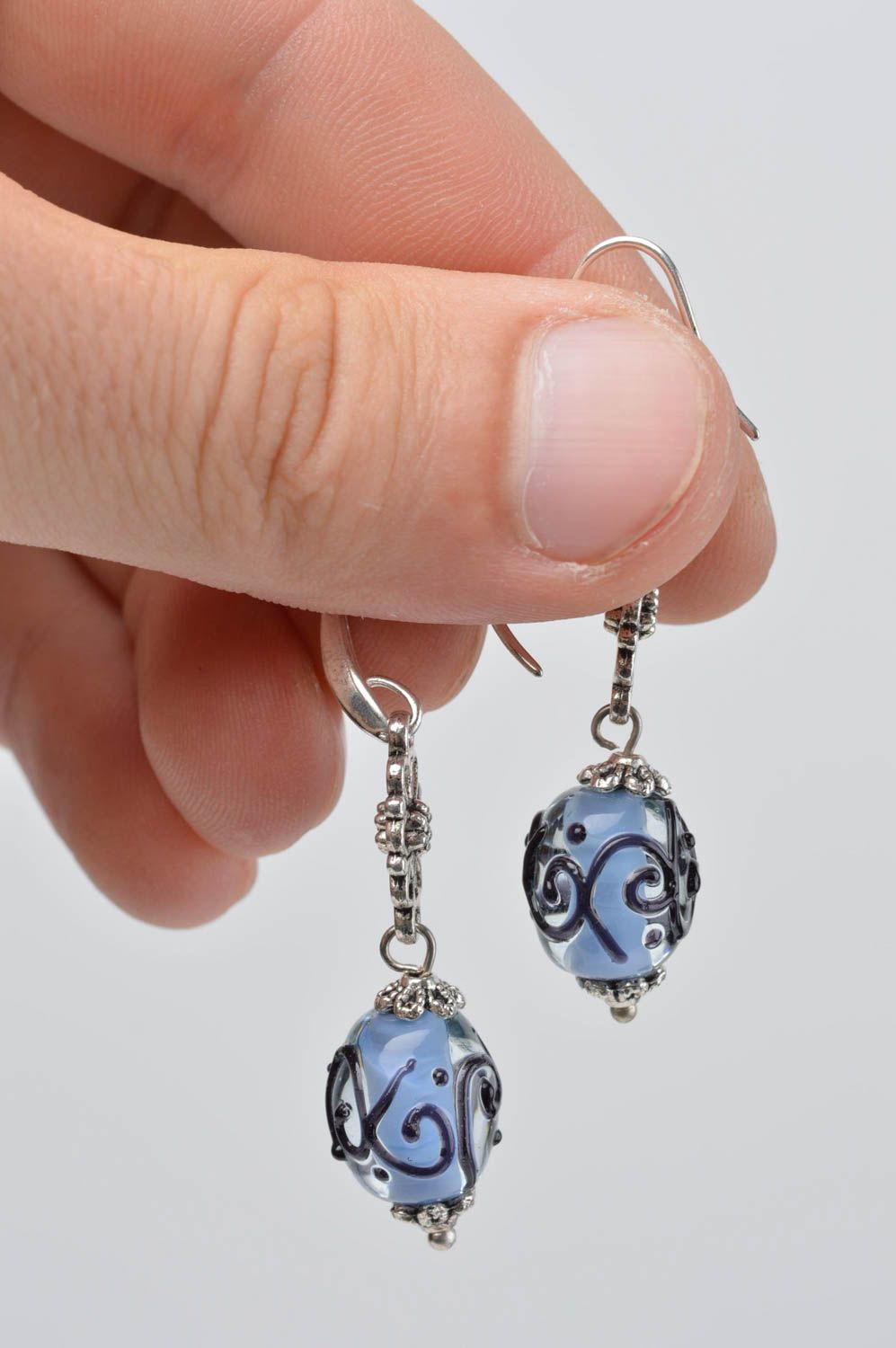 Handmade Accessoire für Frauen Damen Schmuck Glas Ohrringe blaue Kugeln modisch foto 5