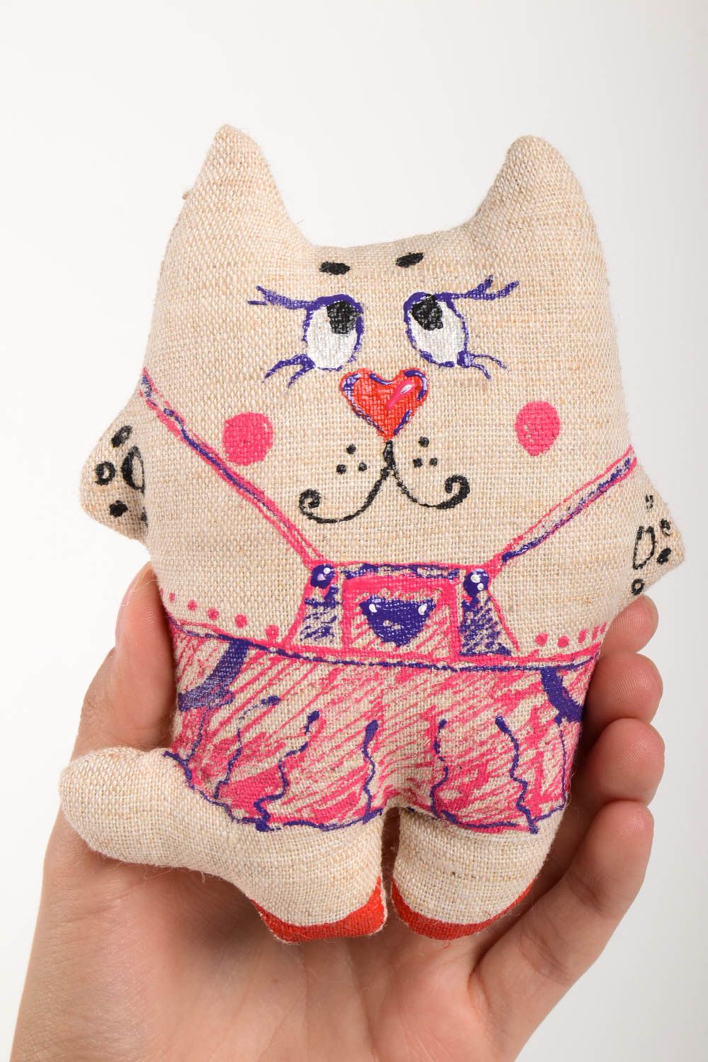 Handmade Kuscheltier Katze im Overall Stoff Spielzeug Geschenk für Kinder foto 3