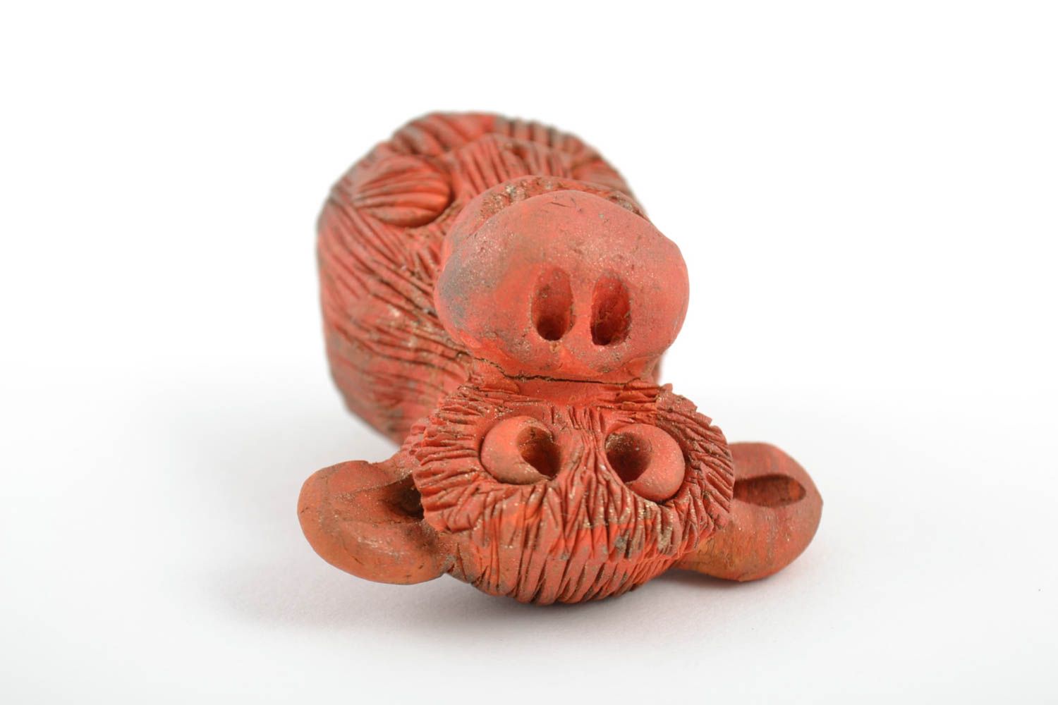 Figurilla cerámica artesanal con forma de mono pequeño gracioso de color marrón foto 5