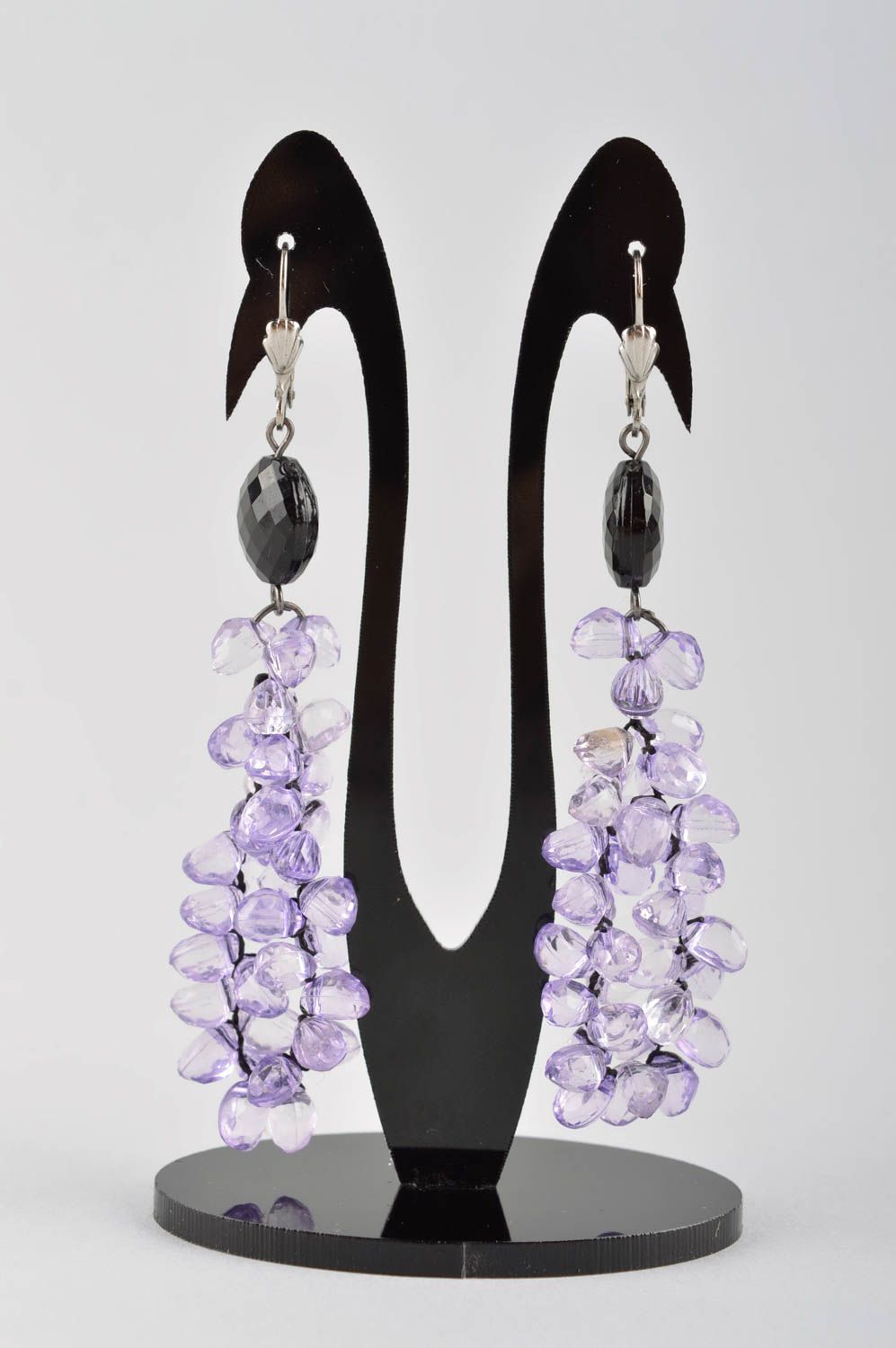 Серьги ручной работы модные серьги сиреневые длинные сережки с кристаллами фото 2