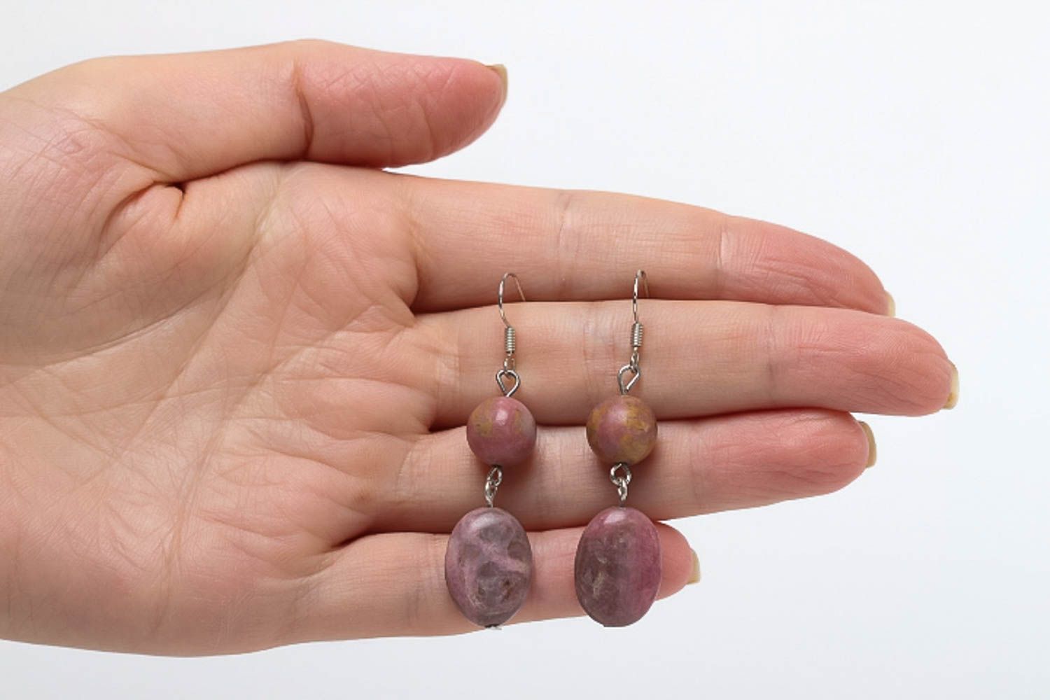 Handmade rhodonite earrings jewelry with natural stones stylish accessories photo 5