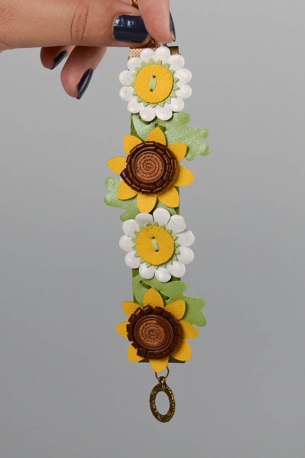 Stylish female present bracelet made of leather unusual flower accessory photo 5