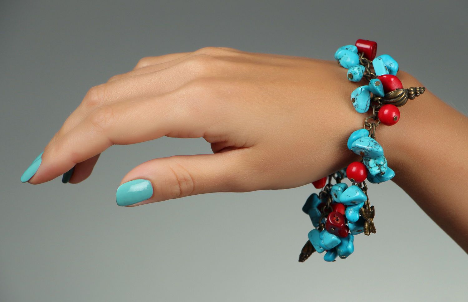 Bracelet en turquoise et corail fait main photo 5