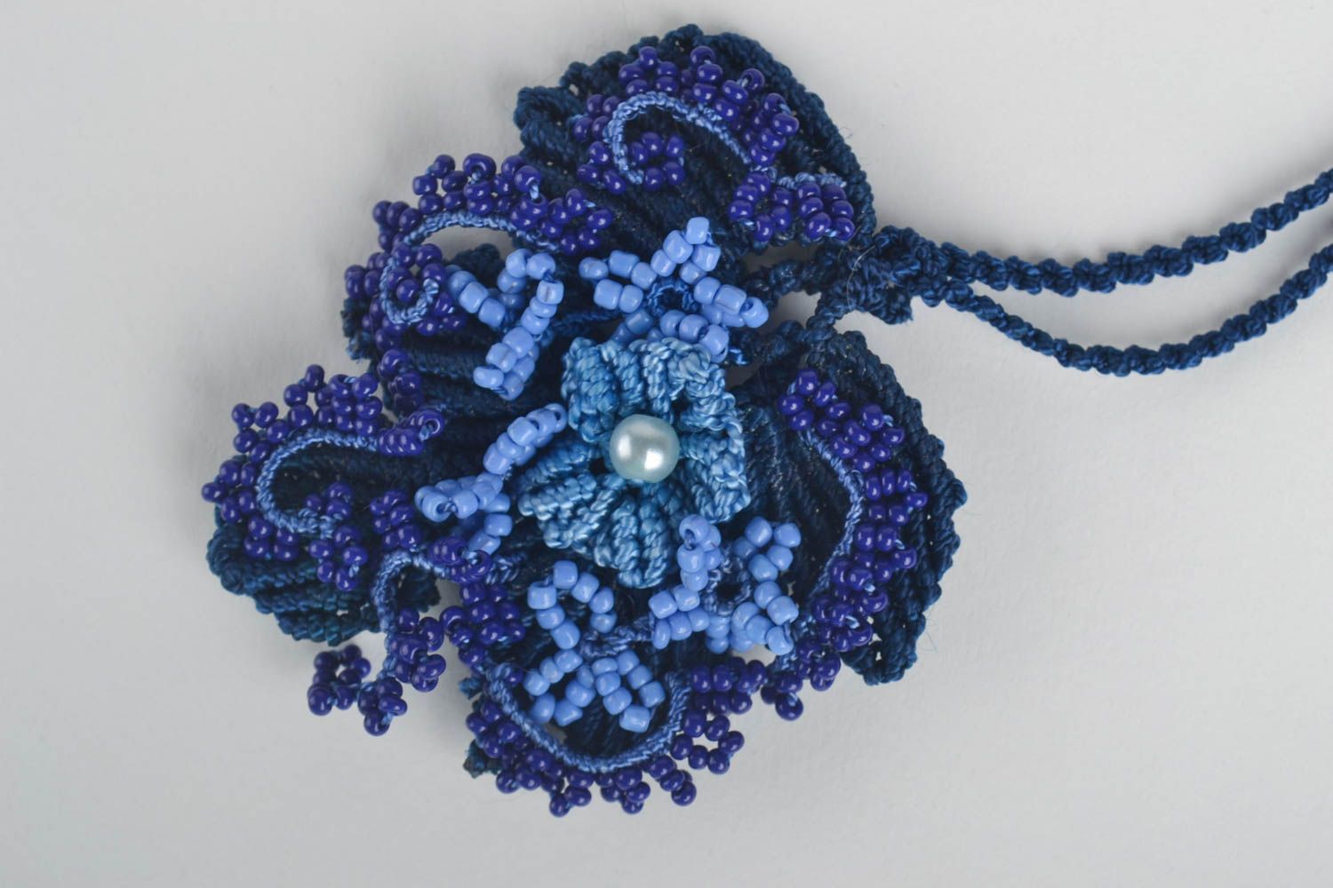 Handmade jewelry blue flower pendant beaded designer pendant cute present photo 2