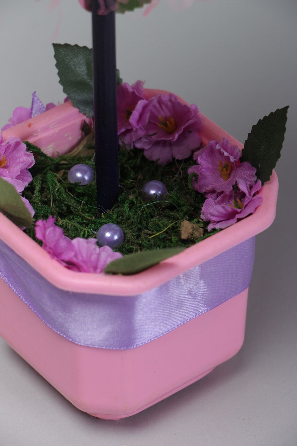 Arbre topiaire fait main en sisal dans un pot rose décoration originale Cerise photo 4