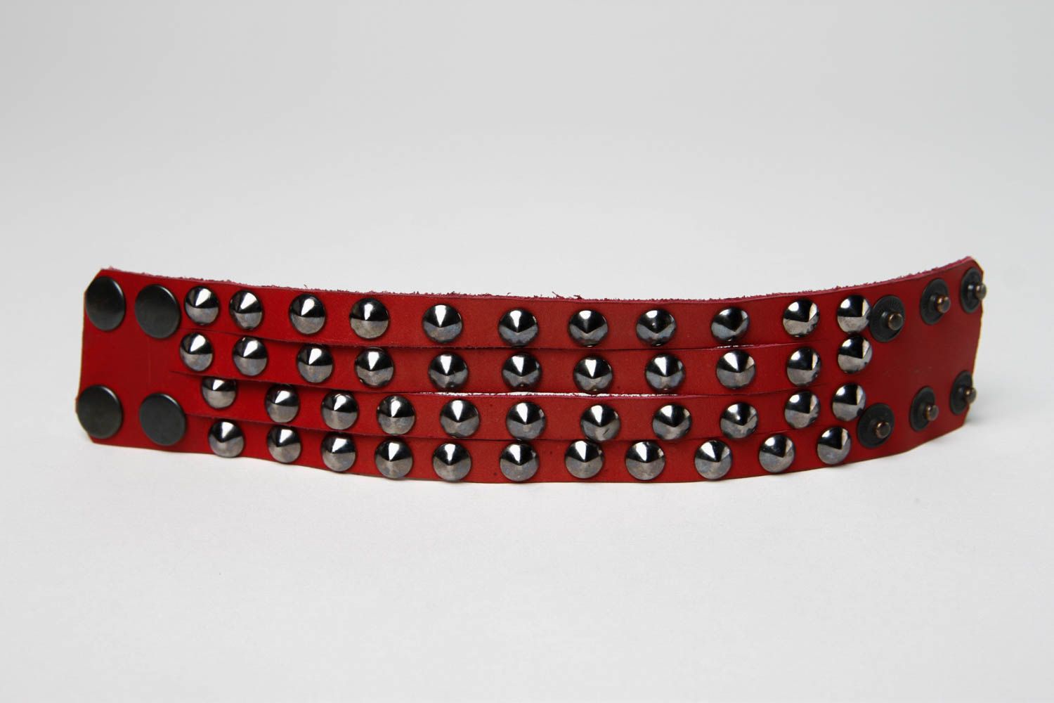Bracelet cuir Bijoux fait main large stylé rouge Accessoire femme design photo 3