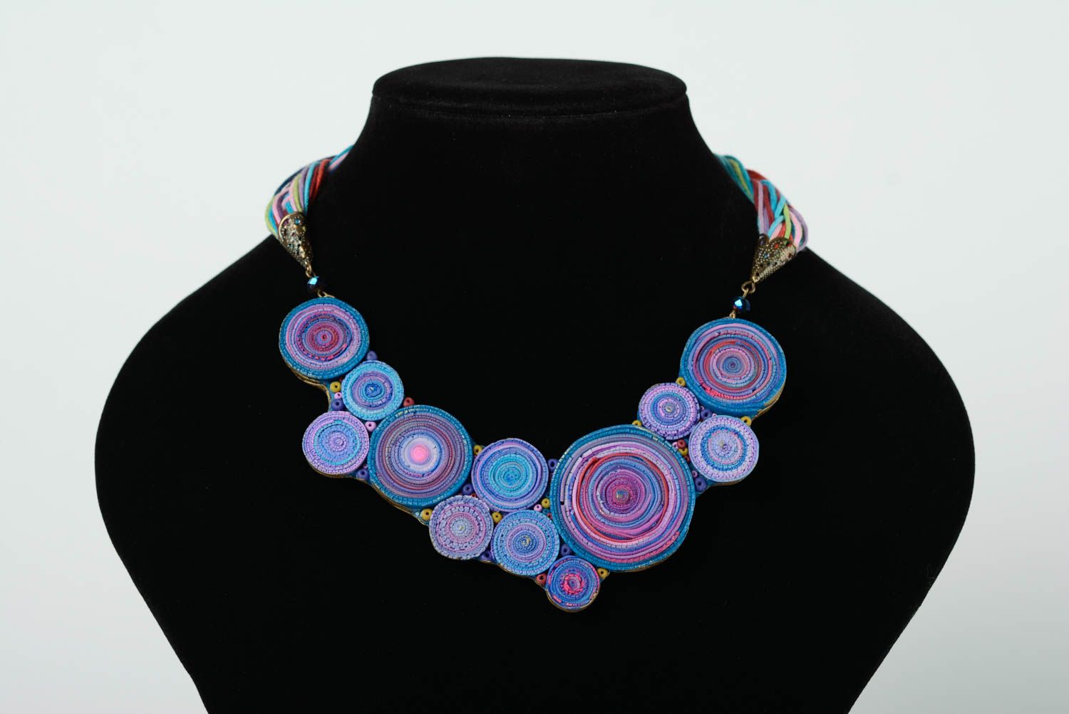 Handmade violet designer plastic necklace with cords Torn Edge photo 1