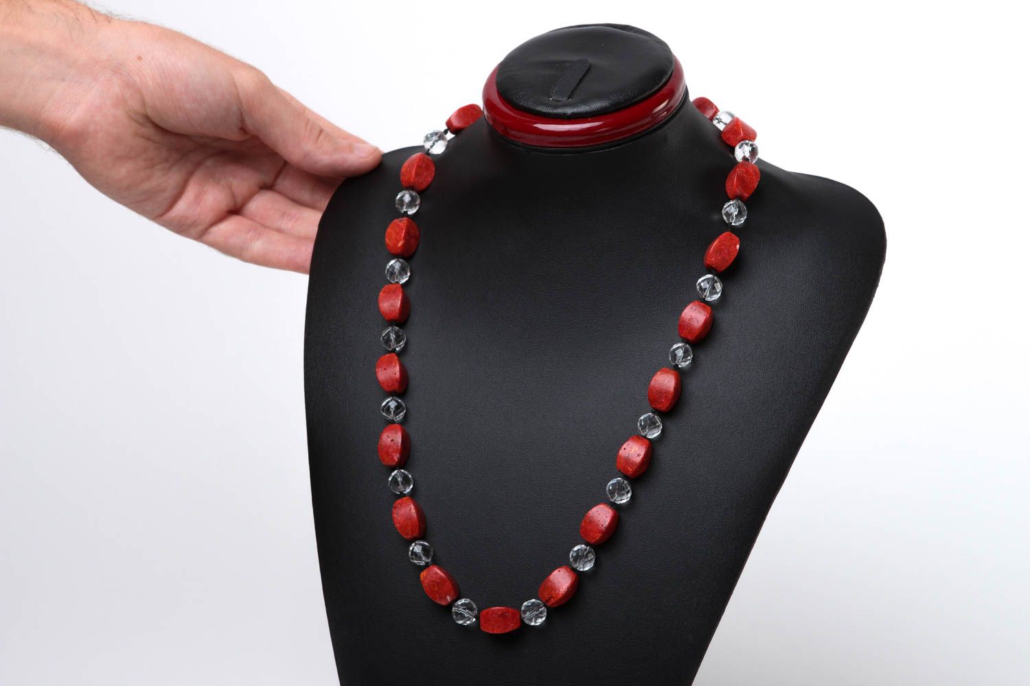 Handmade Perlen Schmuck Halskette Damen Geschenk für Frauen aus Korallen rot foto 5