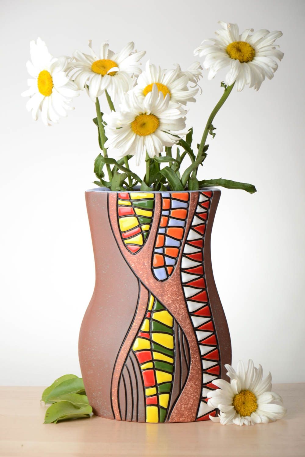 Vase argile fait main Déco maison multicolore Cadeau original 2 litres photo 1