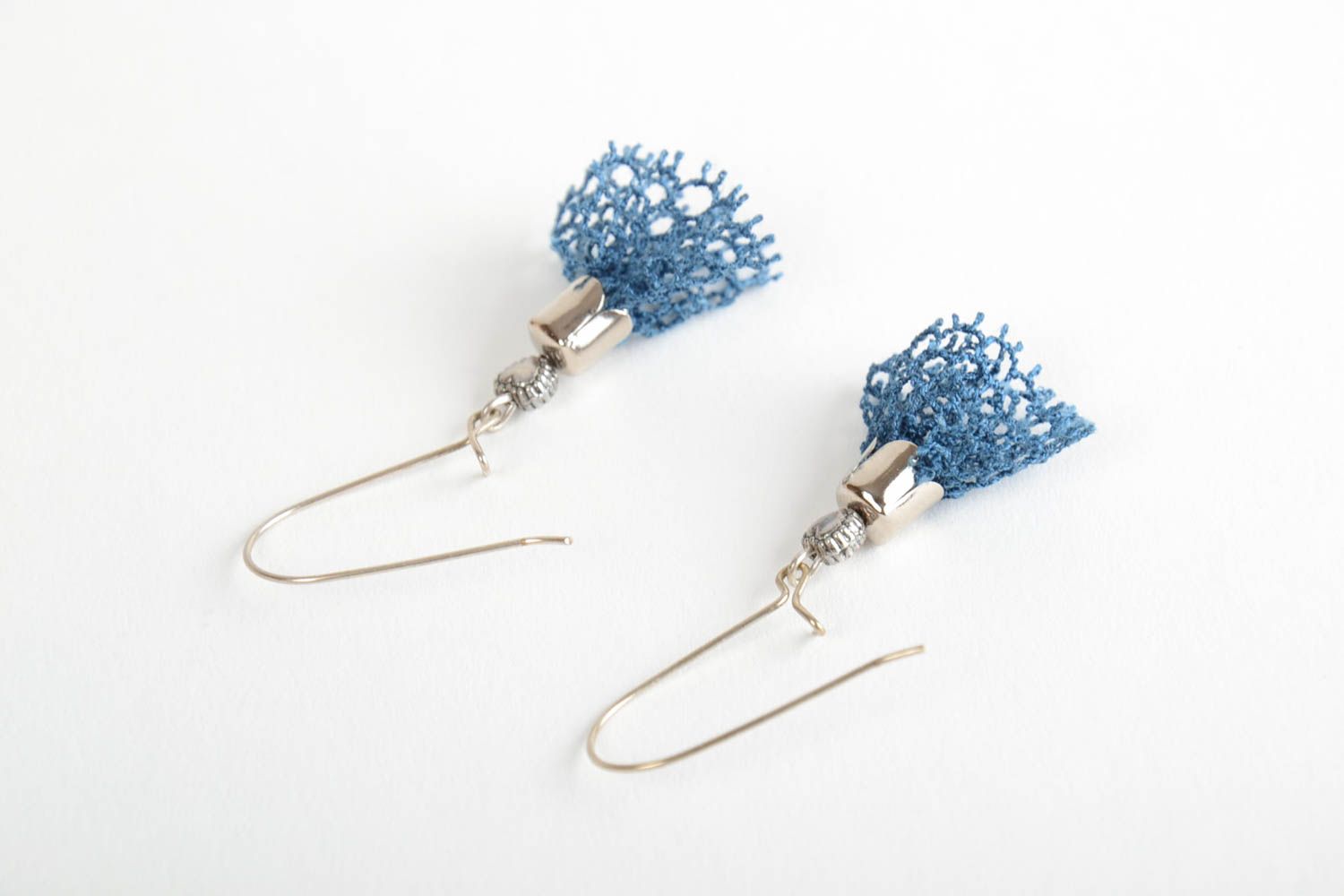 Beautiful handmade designer blue lace earrings for women photo 3