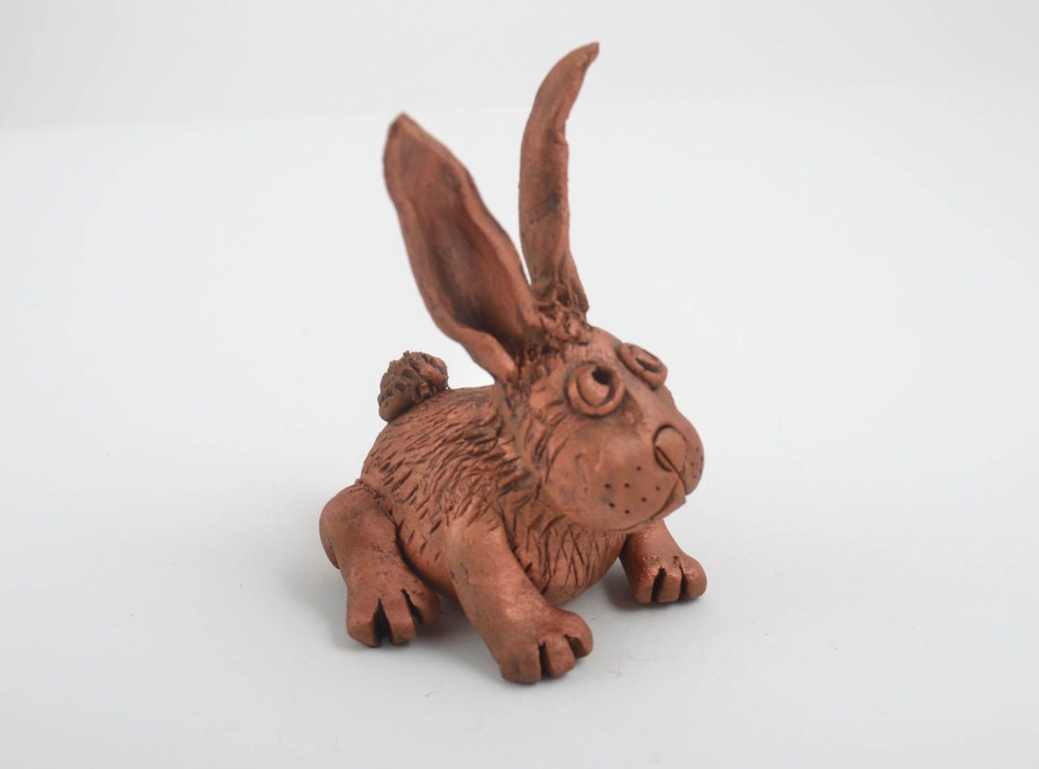 Figurine animal fait main Petite statuette en argile lapin Déco intérieur photo 4