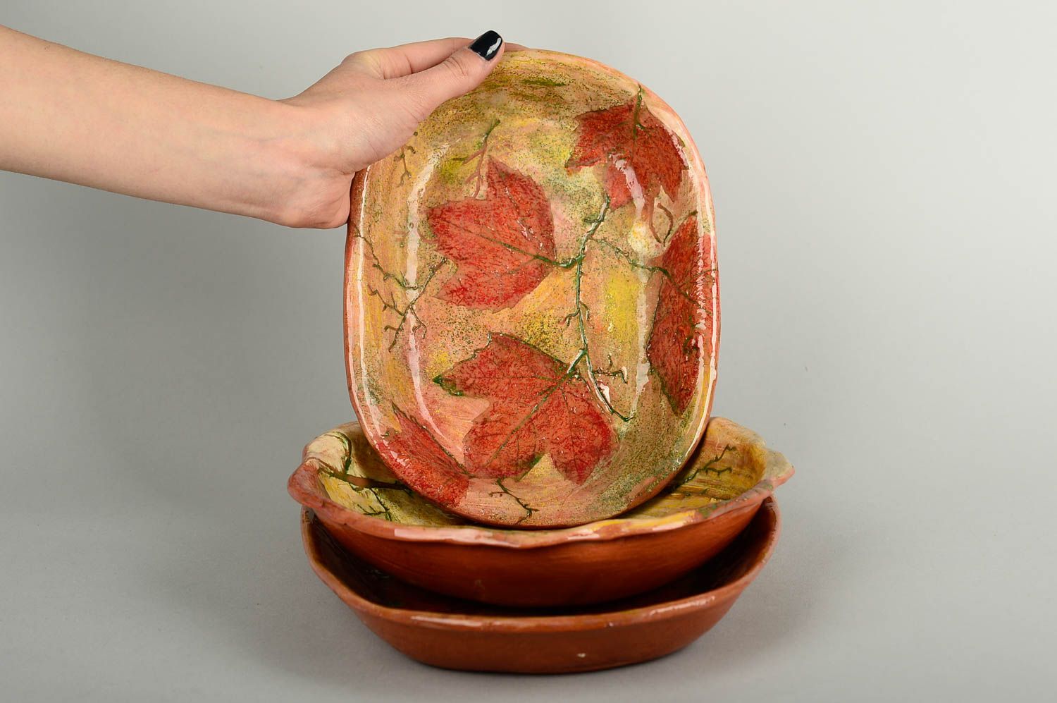 Teller Keramik handmade Suppen Terrine Teller braun tiefe Teller 3 Stück foto 2