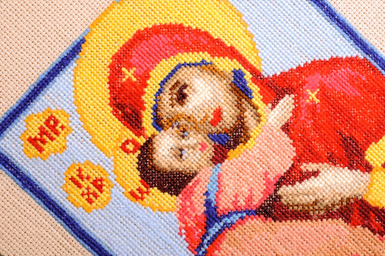 Icon with cross-stitch embroidery Mother of God photo 3