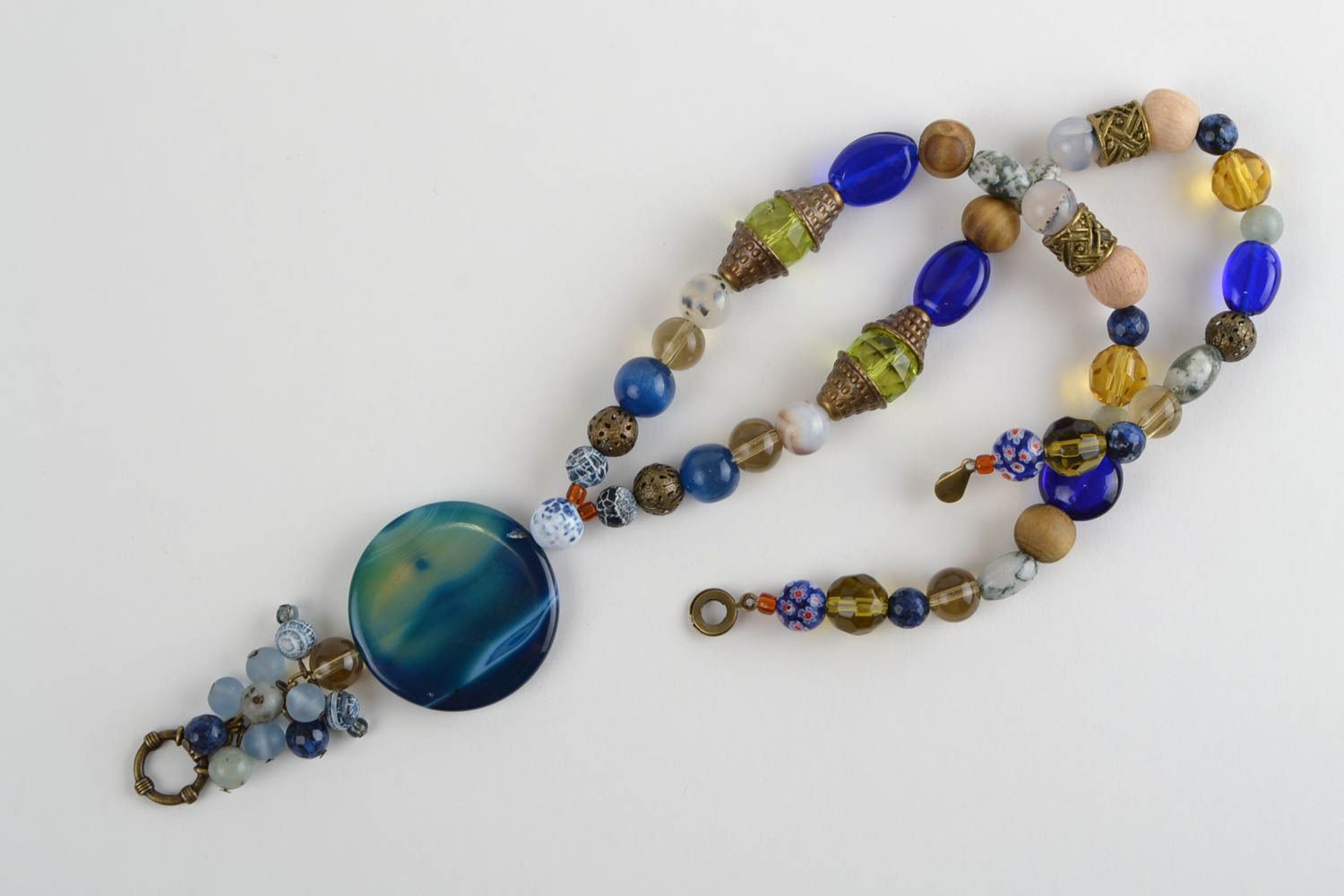 Designer women's necklace with colorful glass wooden and stone beads long photo 3