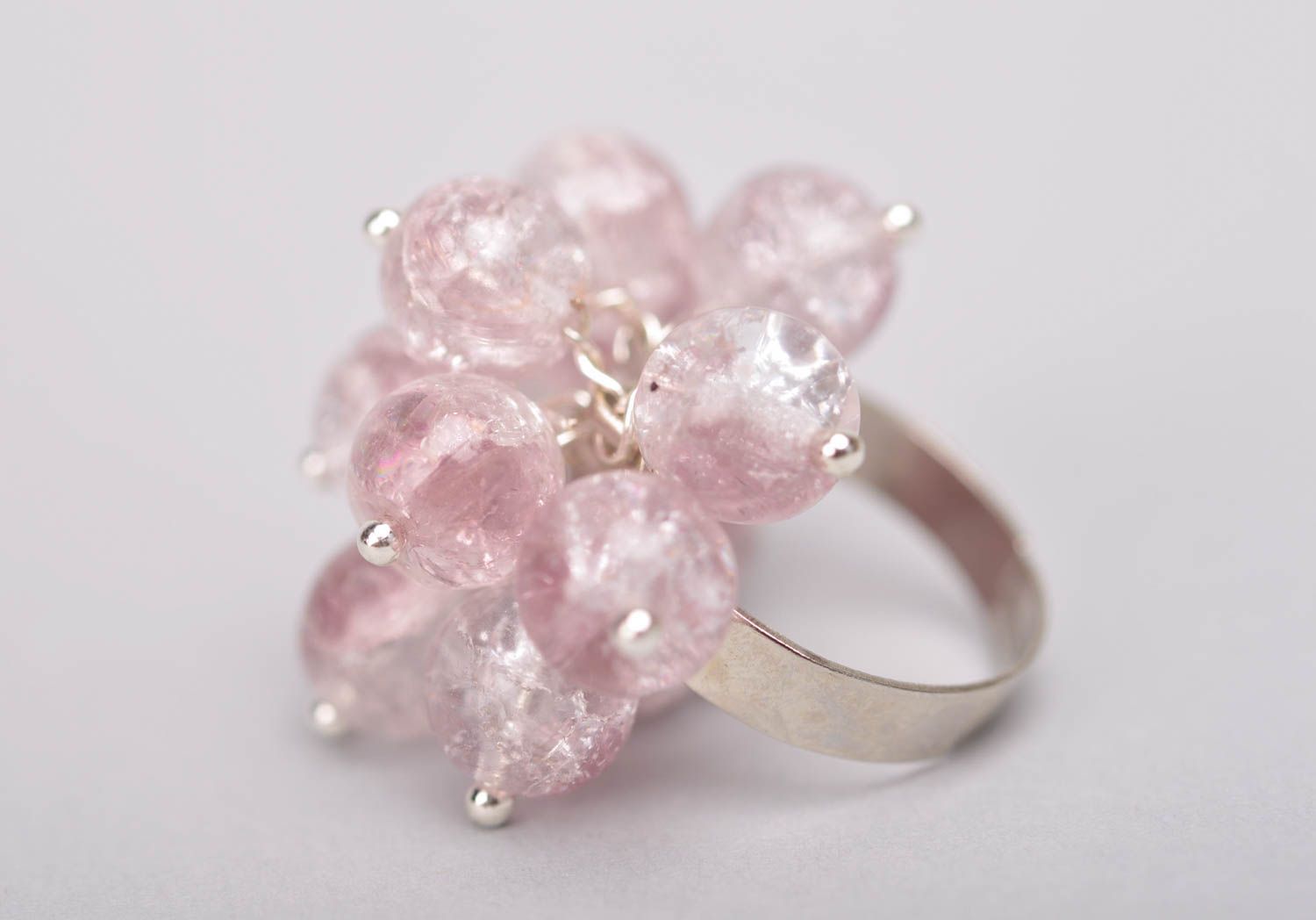 Handmade rosa Ring Schmuck aus Glasperlen Accessoire für Frauen ungewöhnlich foto 4