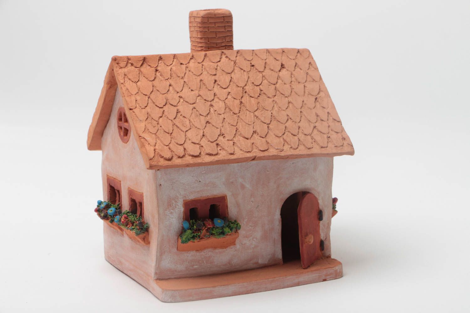 Clay oil burner in the form of small house with a beautiful painting hand made  photo 2