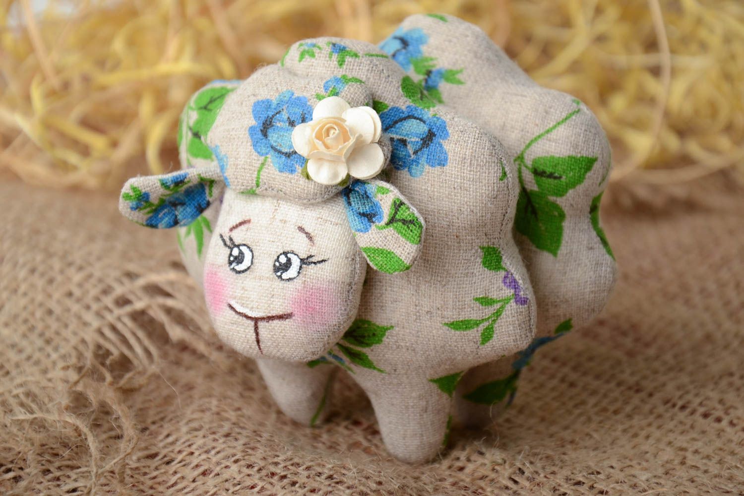 Handmade decorative fabric designer toy sweet lamb present for chidlren photo 1