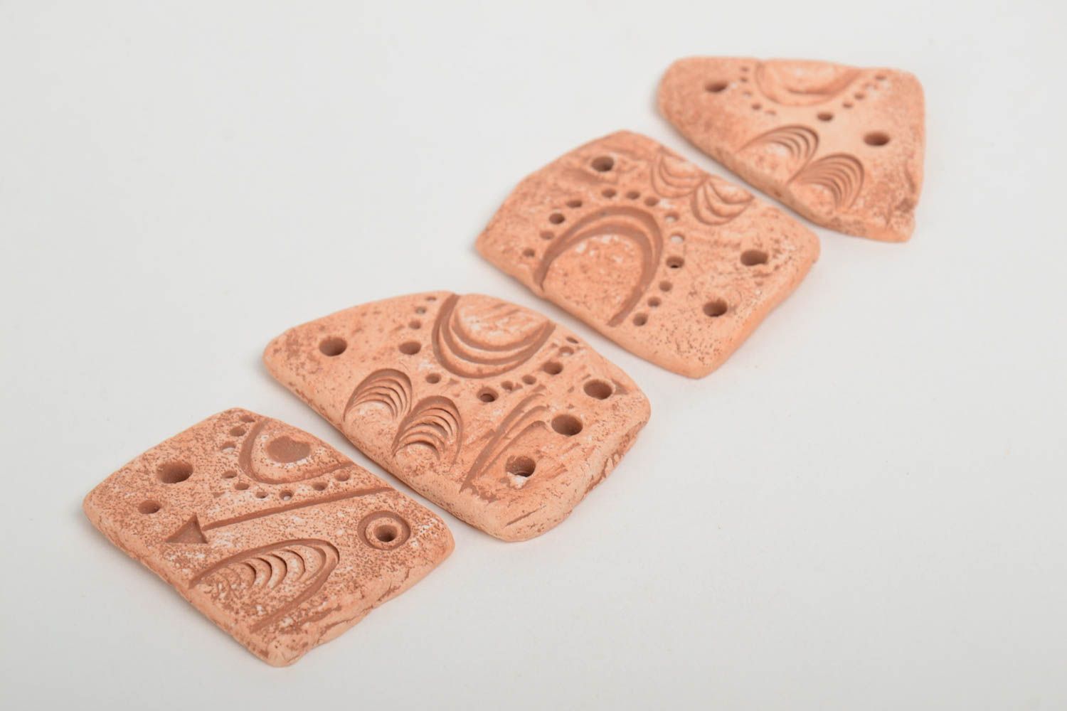 Set of 4 handmade ceramic patterned designer craft blanks for jewelry making photo 4