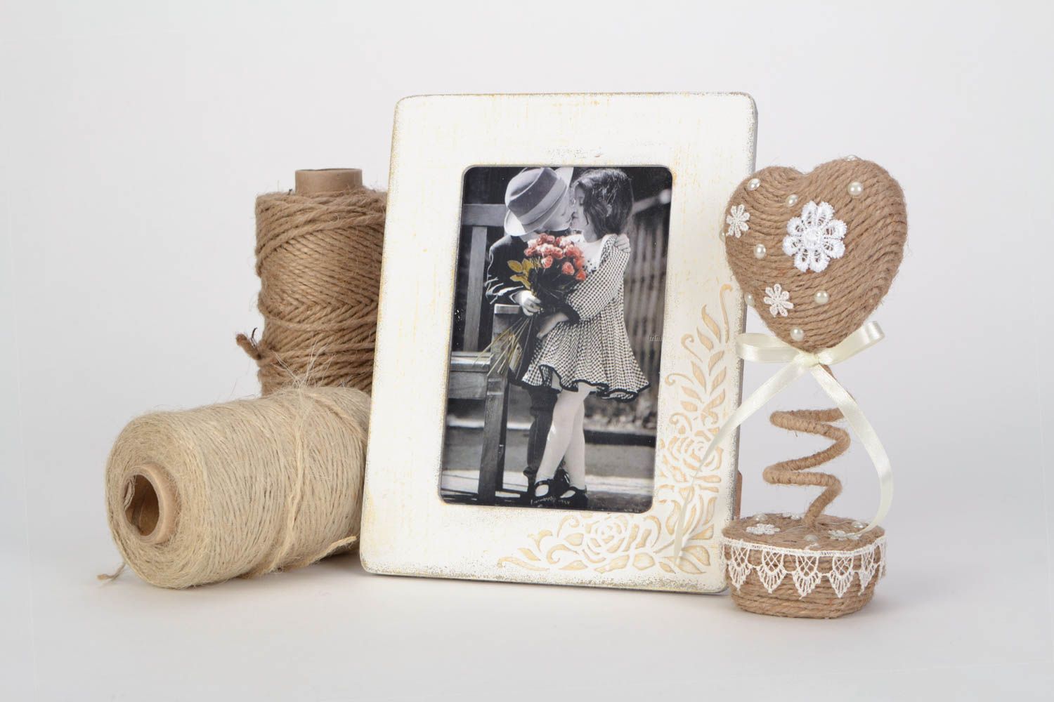 Beautiful unusual handmade photo frame with relief pattern of light color 1015  photo 1
