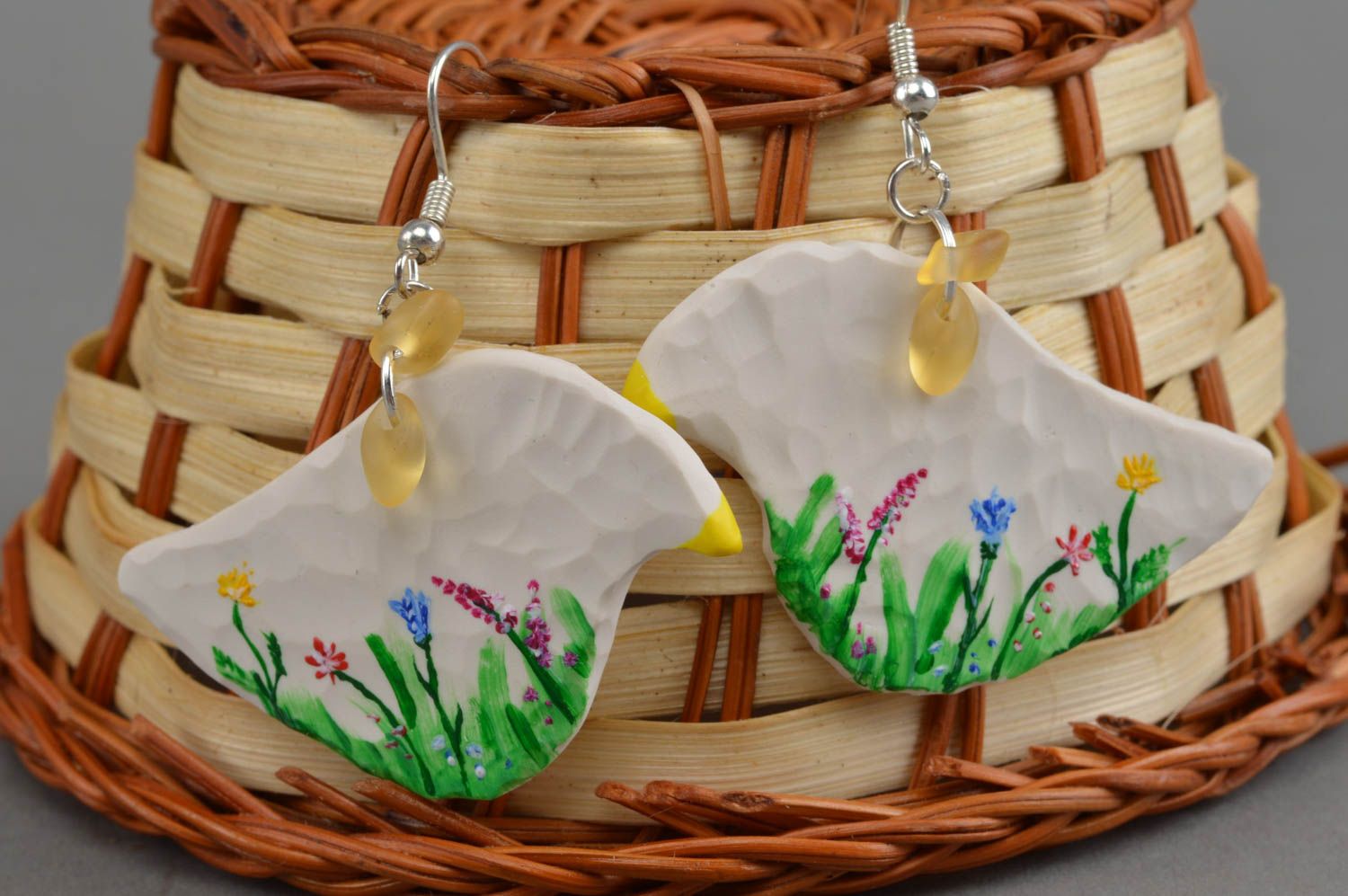 Beautiful handmade polymer clay earrings round plastic earrings gifts for her photo 1