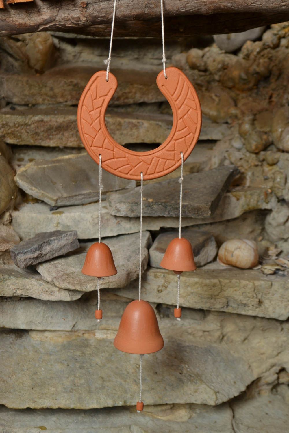 Handmade ethnic designer ceramic decorative hanging bells with horseshoe  photo 1