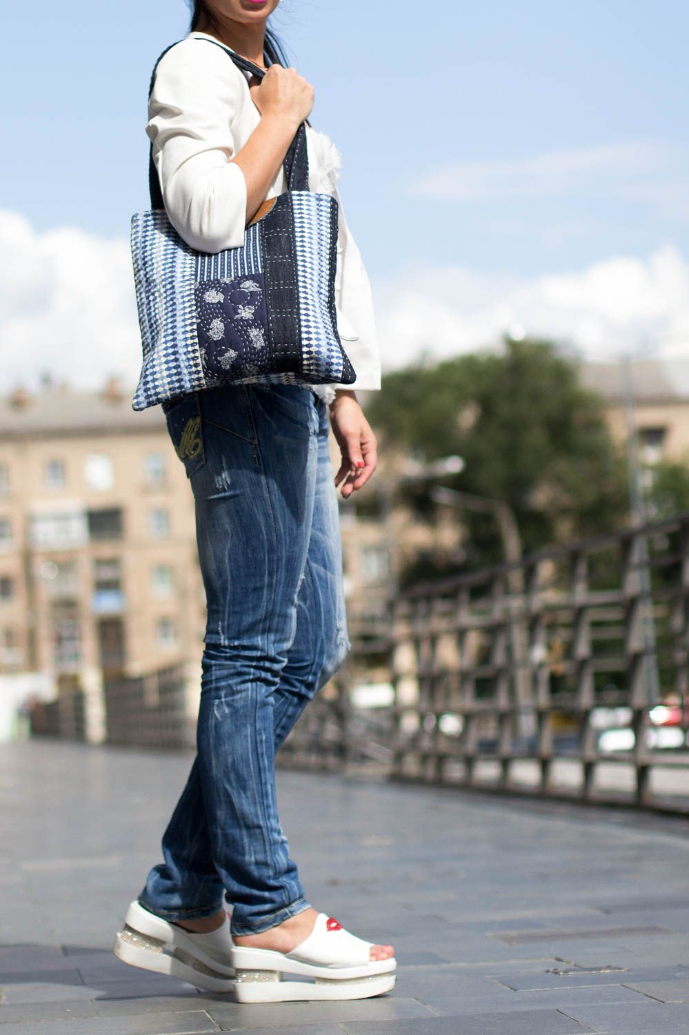 Темная сумка ручной работы необычный подарок женская сумка из джинса и хлопка фото 1