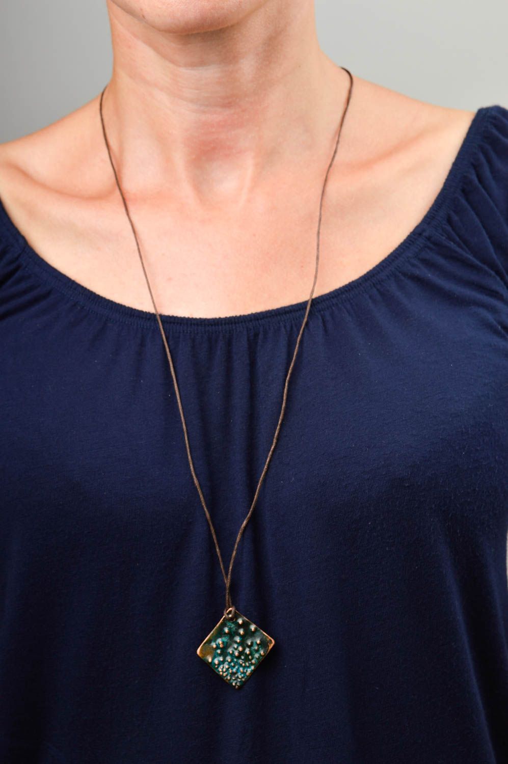 Handmade female pendant unusual pendant with lace stylish copper jewelry photo 1