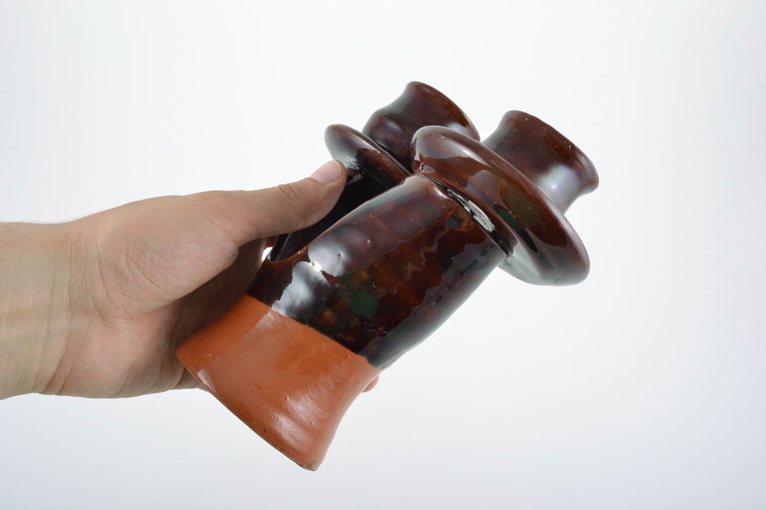 Short 6 inch dark brown ceramic candlestick holder 1,15 lb photo 4