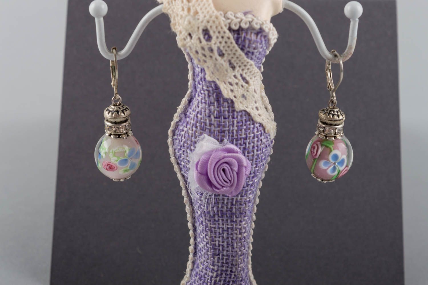 Boucles d'oreilles florales en verre de Murano faites main rondes accessoire photo 1
