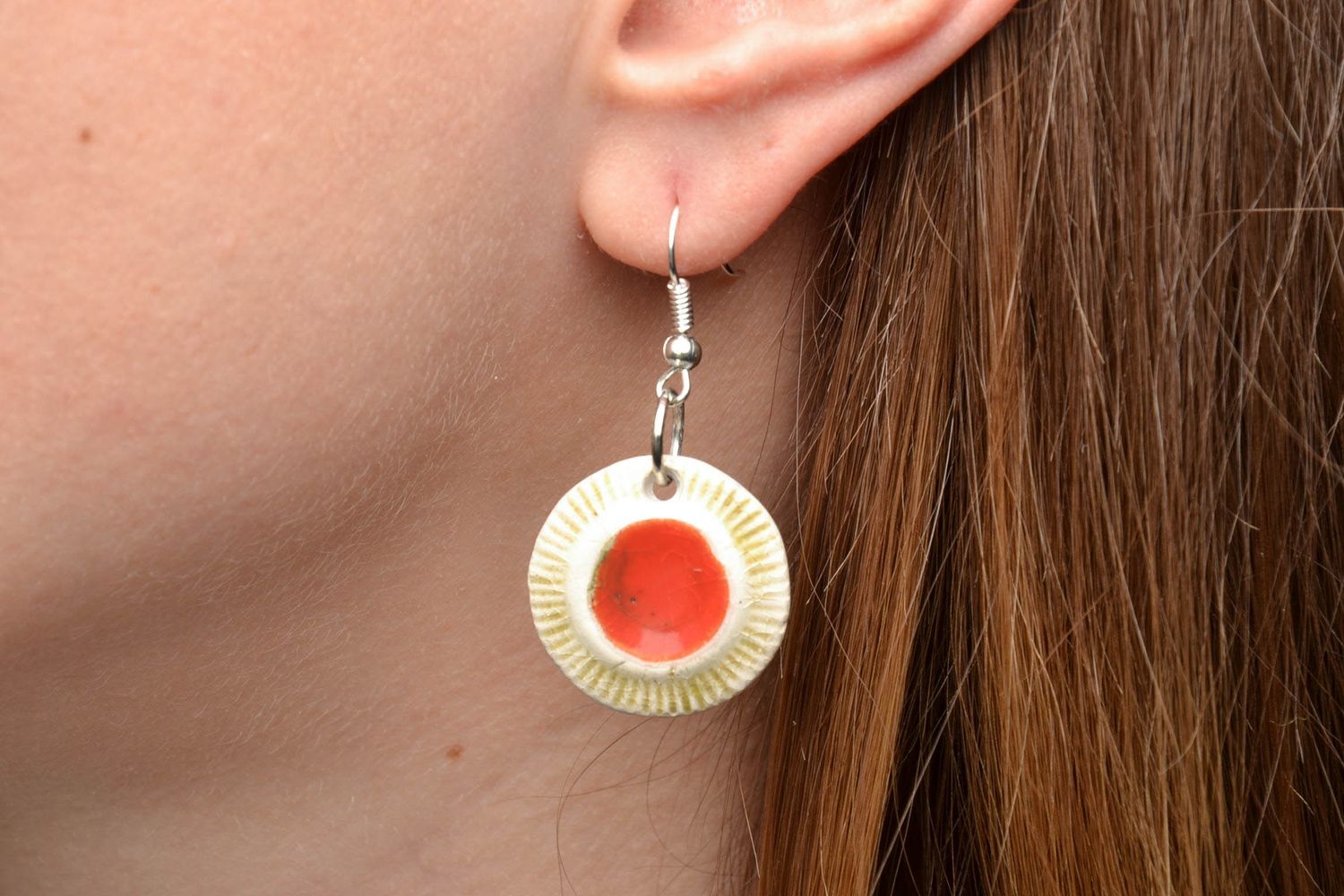 Molded clay round earrings photo 5