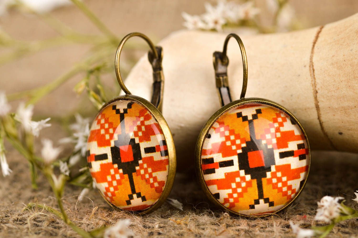 Stylish cabochon earrings handmade vintage earrings with charms fashion jewelry photo 1