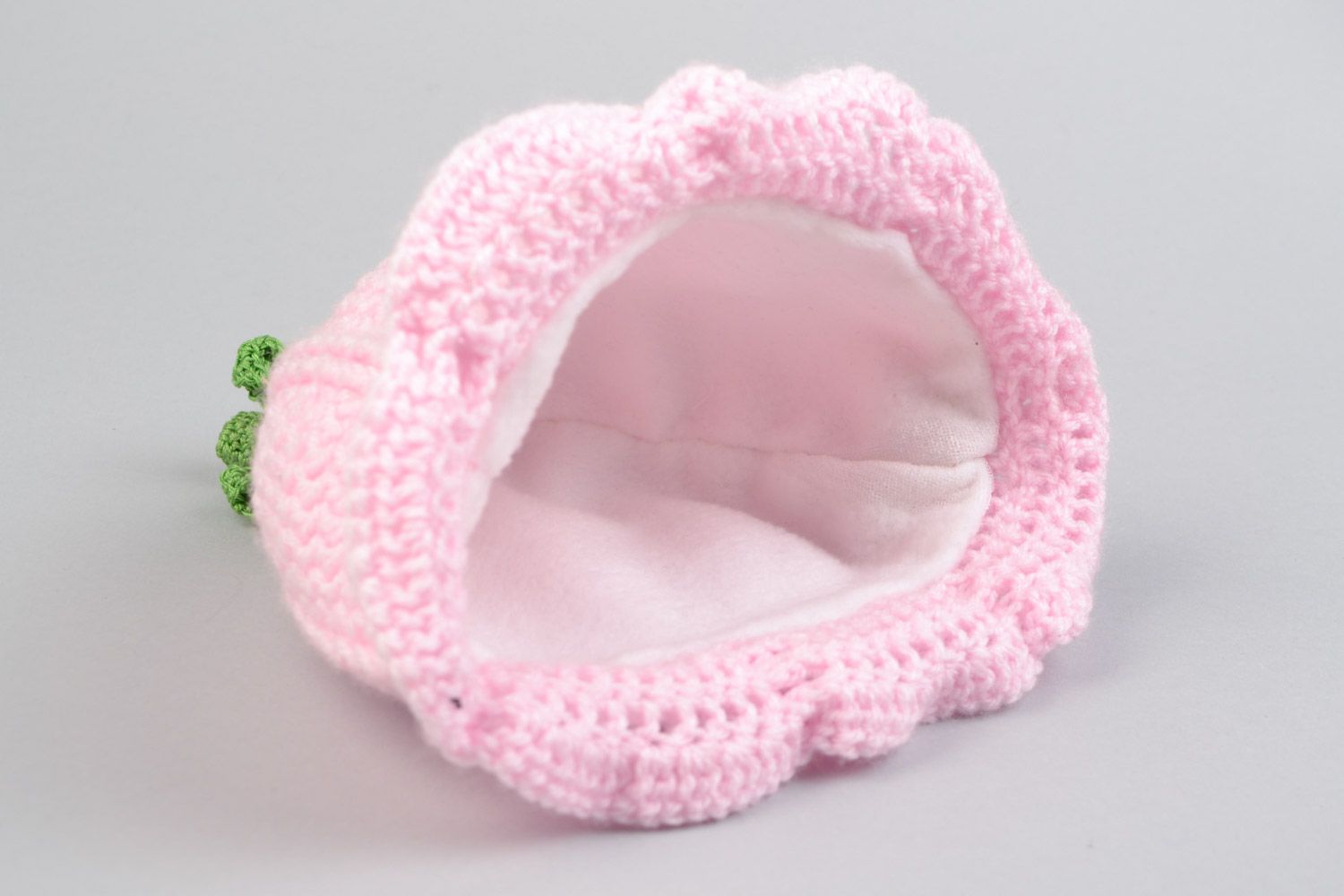 Bonnet tricoté rose en acrylique pour enfant fait main original Clochette photo 4